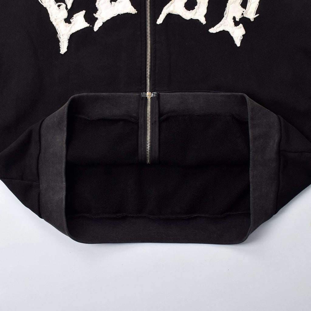 Custom Men's Black Distressed Embroidery Rhinestone Hoodie