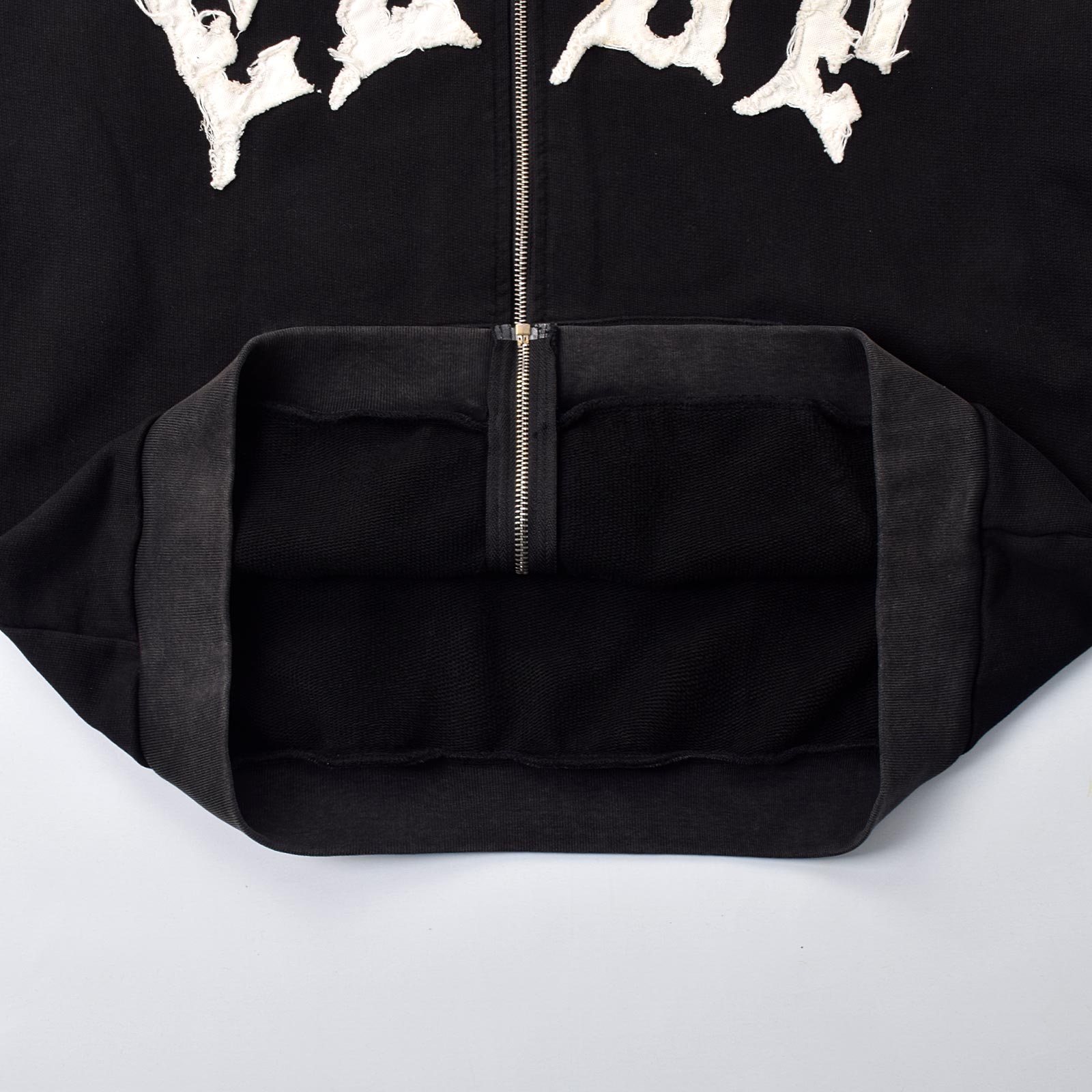 Custom Men's Black Distressed Embroidery Rhinestone Hoodie