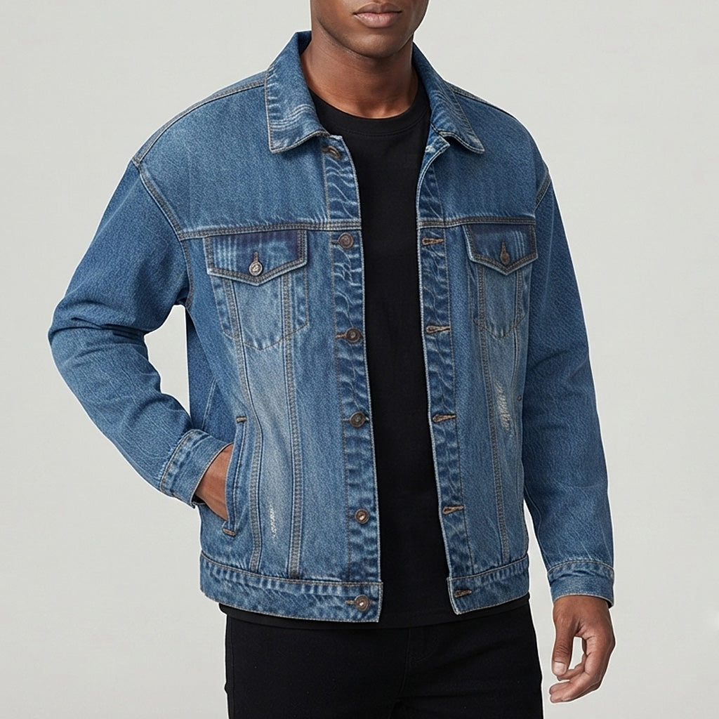 Custom Unisex Blue Washed Denim Jacket