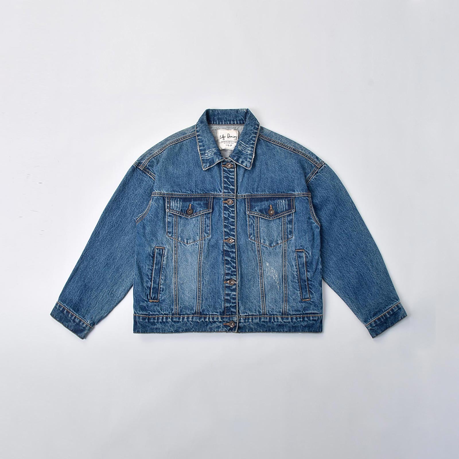 Custom Unisex Blue Washed Denim Jacket