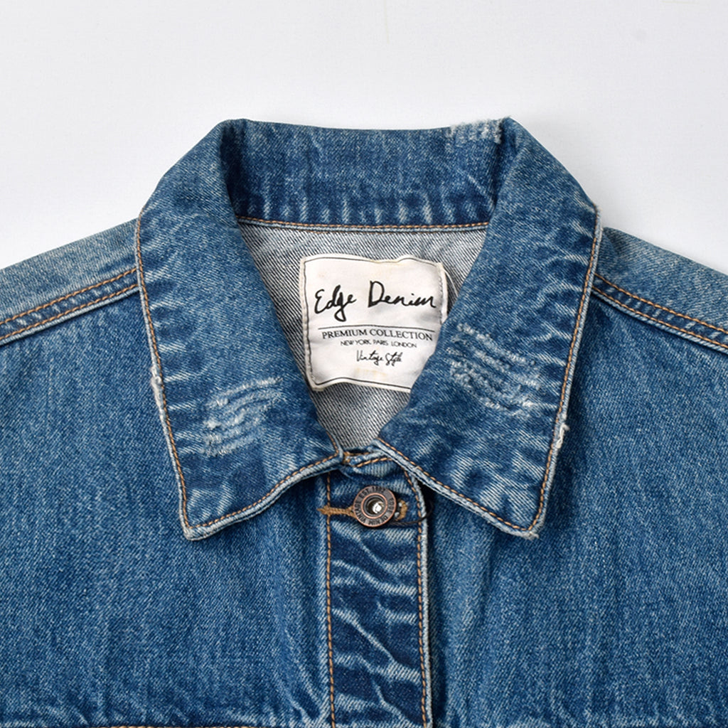 Custom Unisex Blue Washed Denim Jacket
