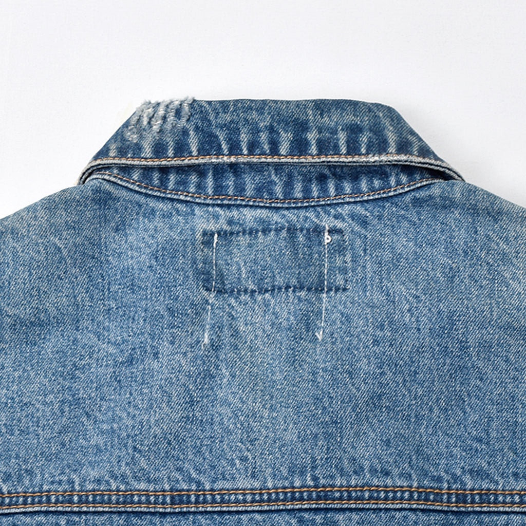 Custom Unisex Blue Washed Denim Jacket