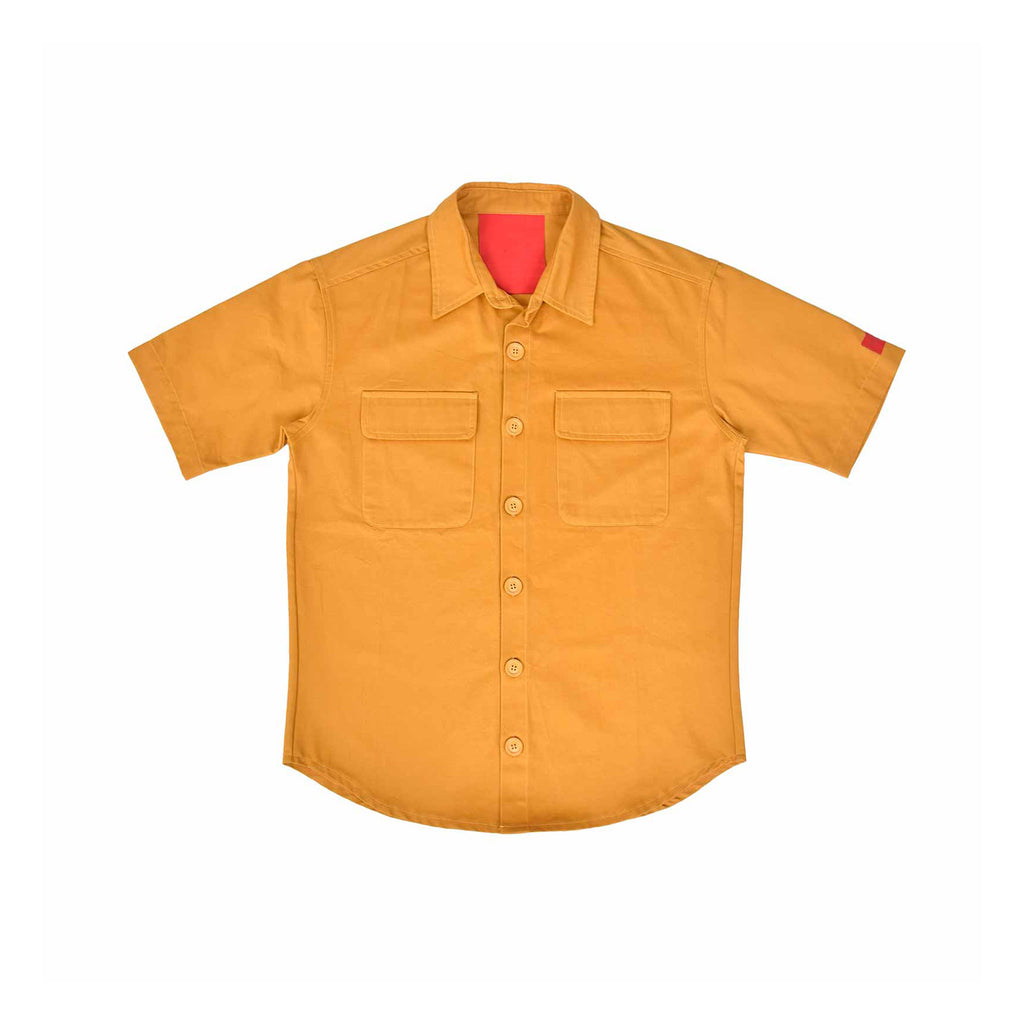 Custom Men's Khaki Woven Button Up Shirts With Two Pocket