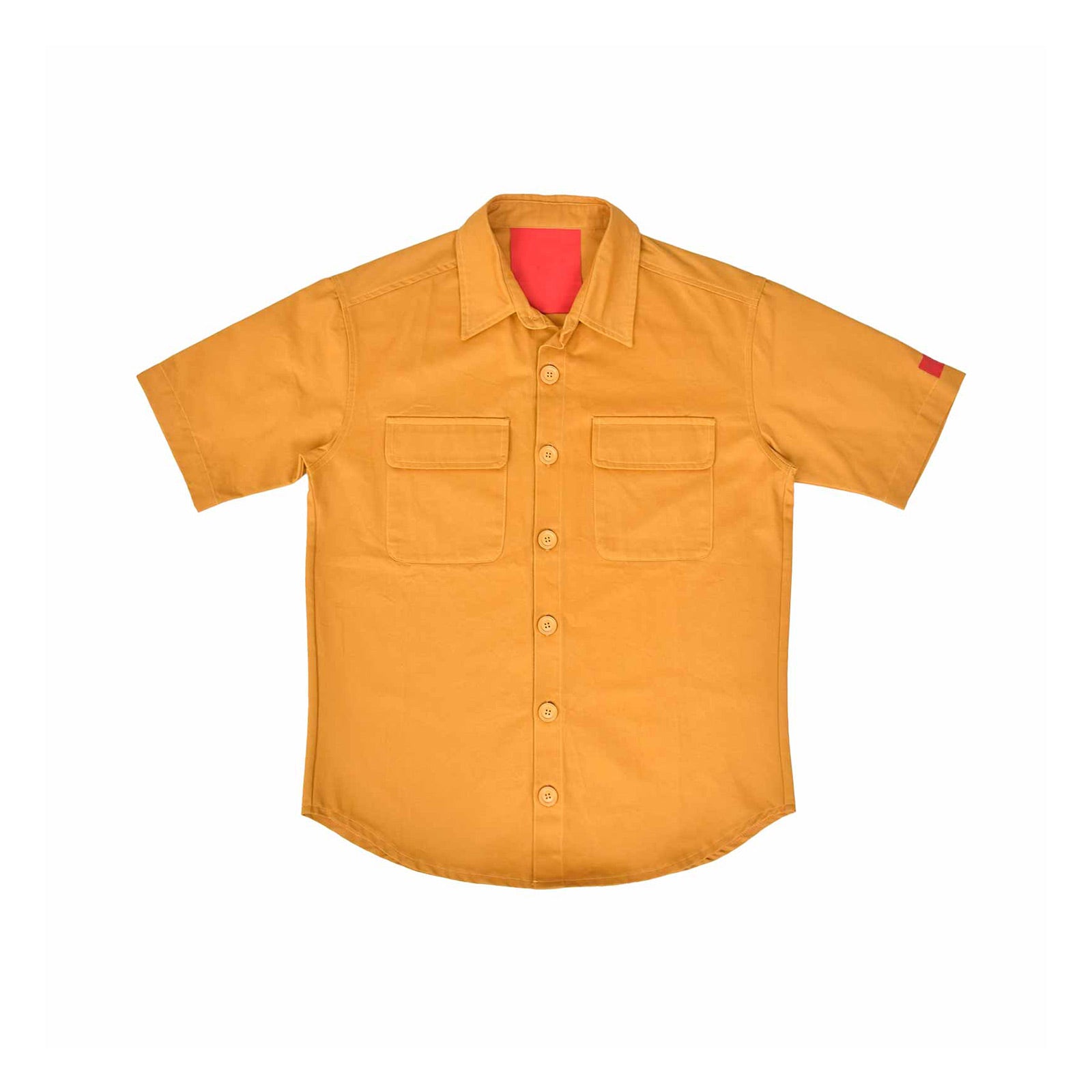 Custom Men's Khaki Woven Button Up Shirts With Two Pocket