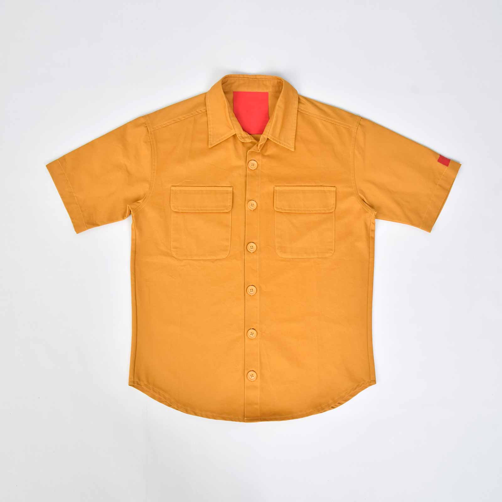 Custom Men's Khaki Woven Button Up Shirts With Two Pocket