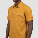 Custom Men's Khaki Woven Button Up Shirts With Two Pocket