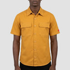 Custom Men's Khaki Woven Button Up Shirts With Two Pocket
