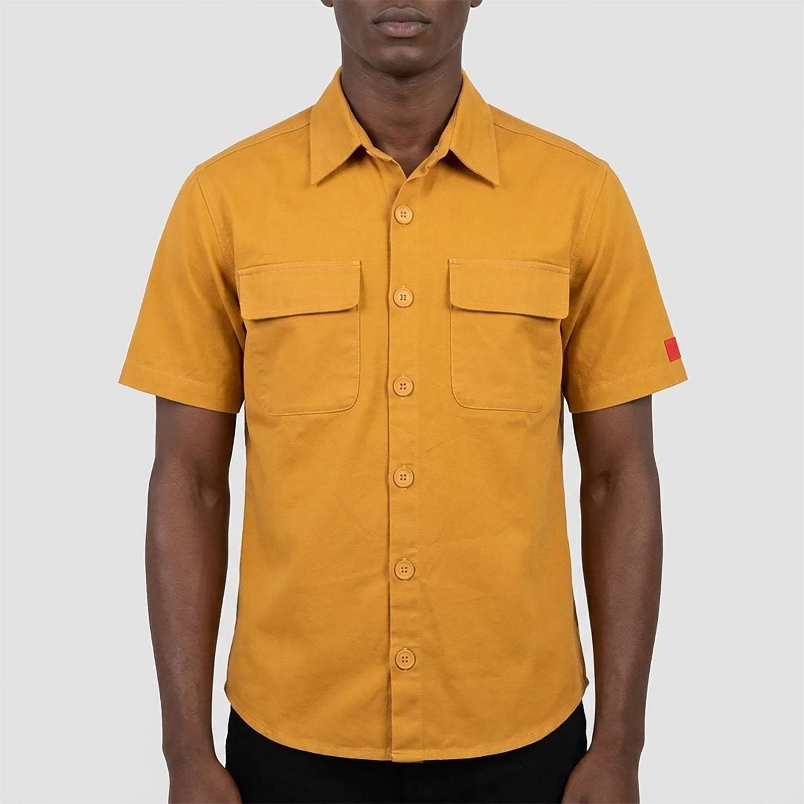 Custom Men's Khaki Woven Button Up Shirts With Two Pocket