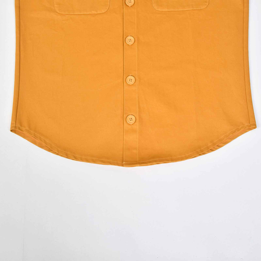 Custom Men's Khaki Woven Button Up Shirts With Two Pocket