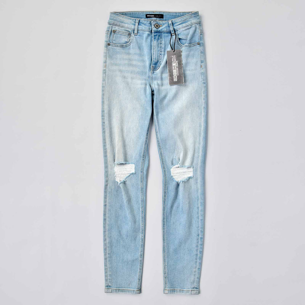 Custom Women's Light Blue Skinny Jeans With Washed