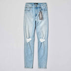 Custom Women's Light Blue Skinny Jeans With Washed