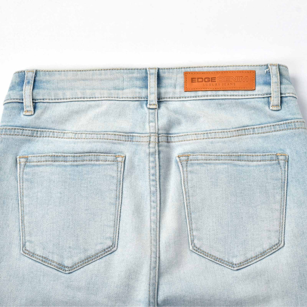 Custom Women's Light Blue Skinny Jeans With Washed