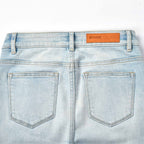 Custom Women's Light Blue Skinny Jeans With Washed