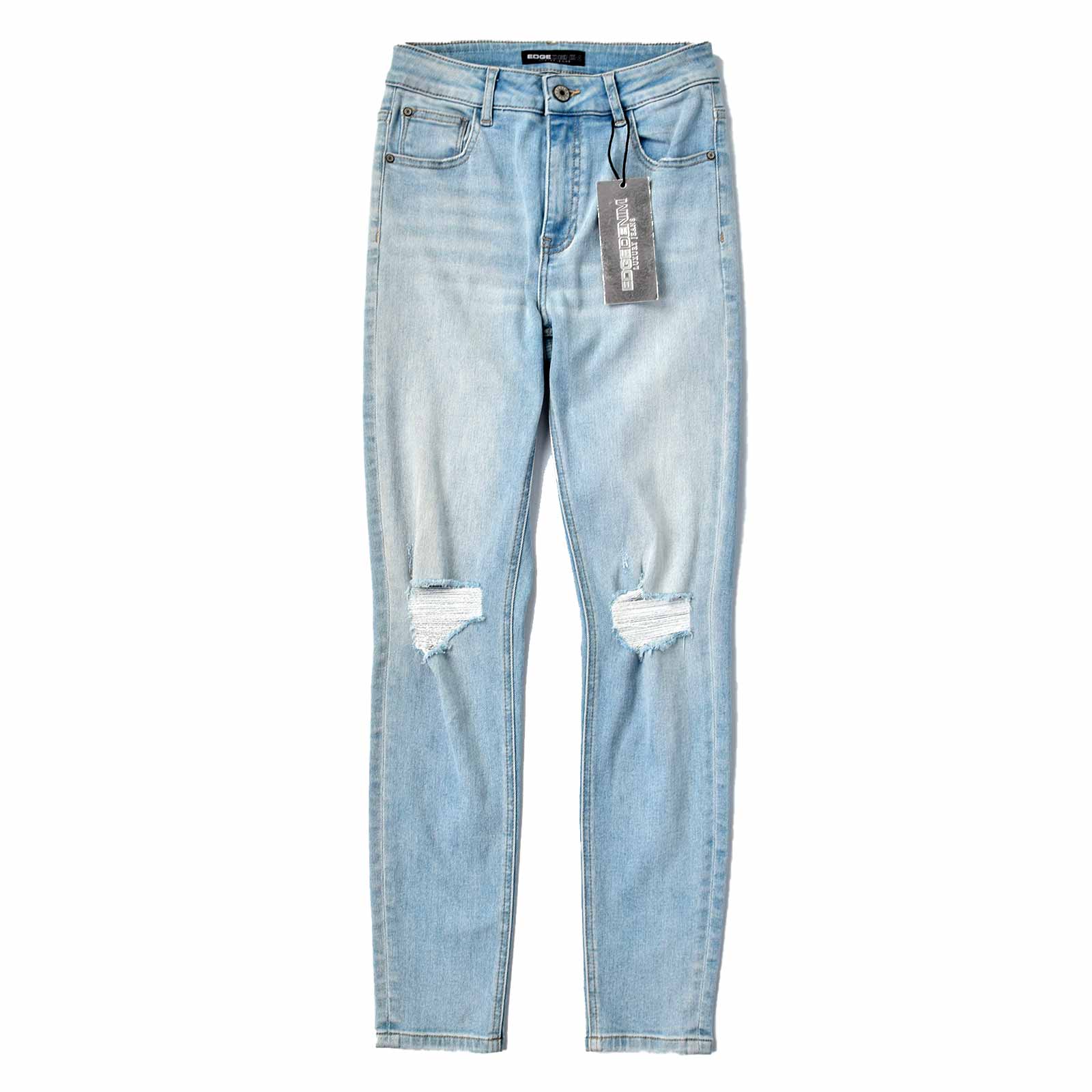 Custom Women's Light Blue Skinny Jeans With Washed