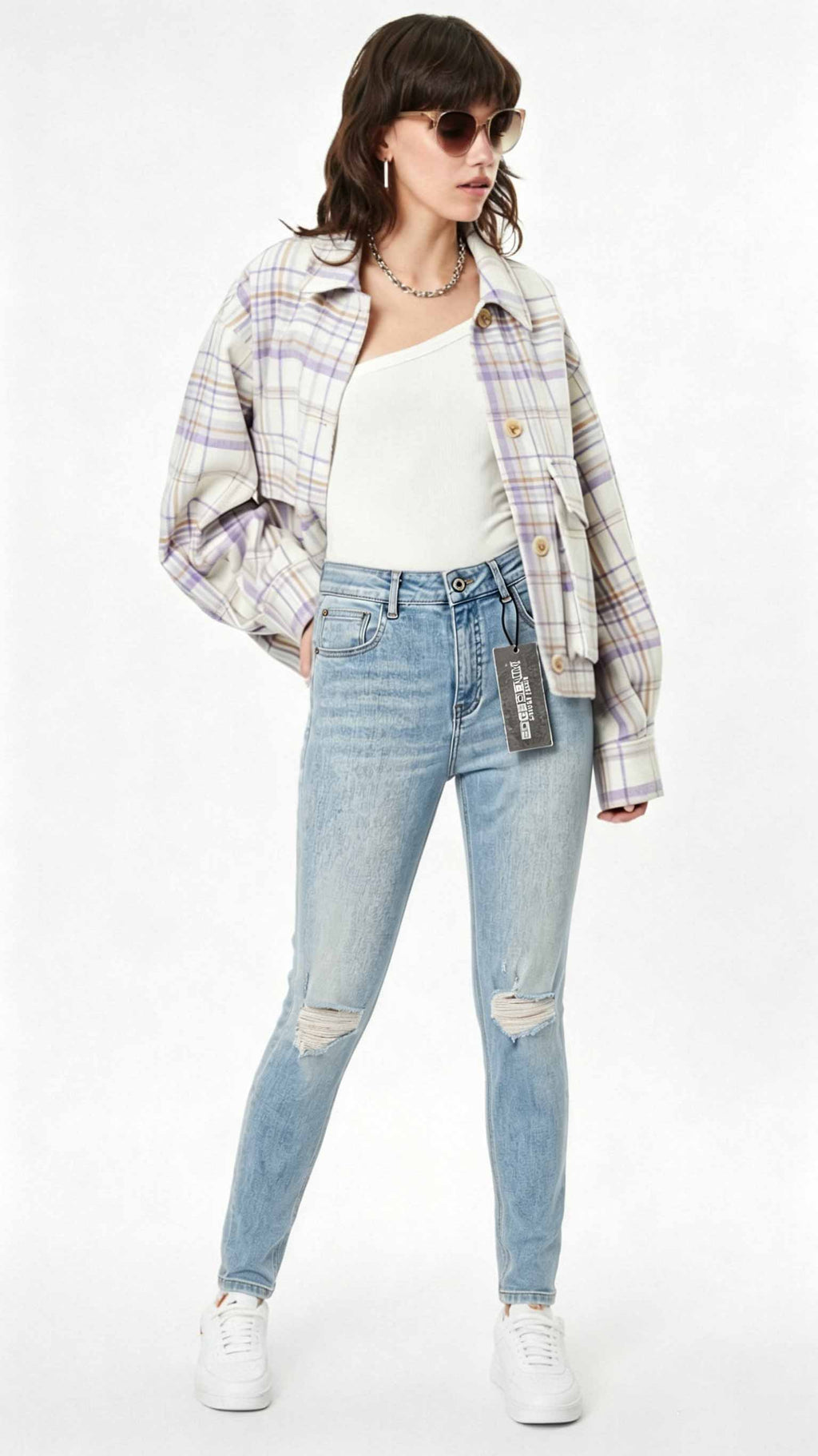 Custom Women's Light Blue Skinny Jeans With Washed