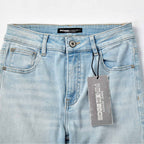 Custom Women's Light Blue Skinny Jeans With Washed