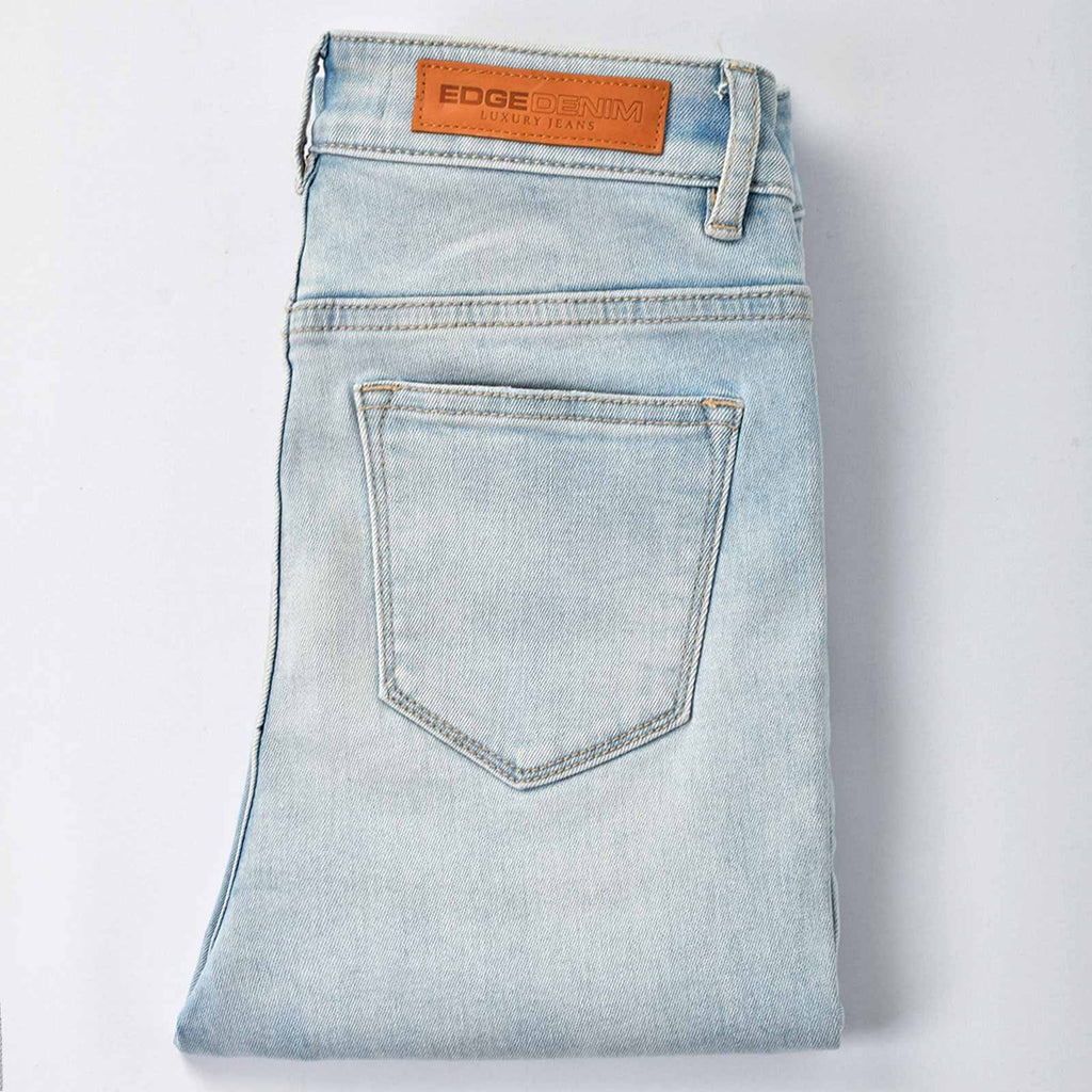 Custom Women's Light Blue Skinny Jeans With Washed