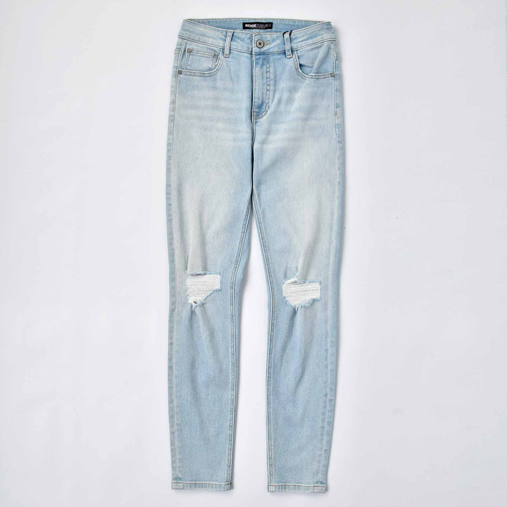 Custom Women's Light Blue Skinny Jeans With Washed