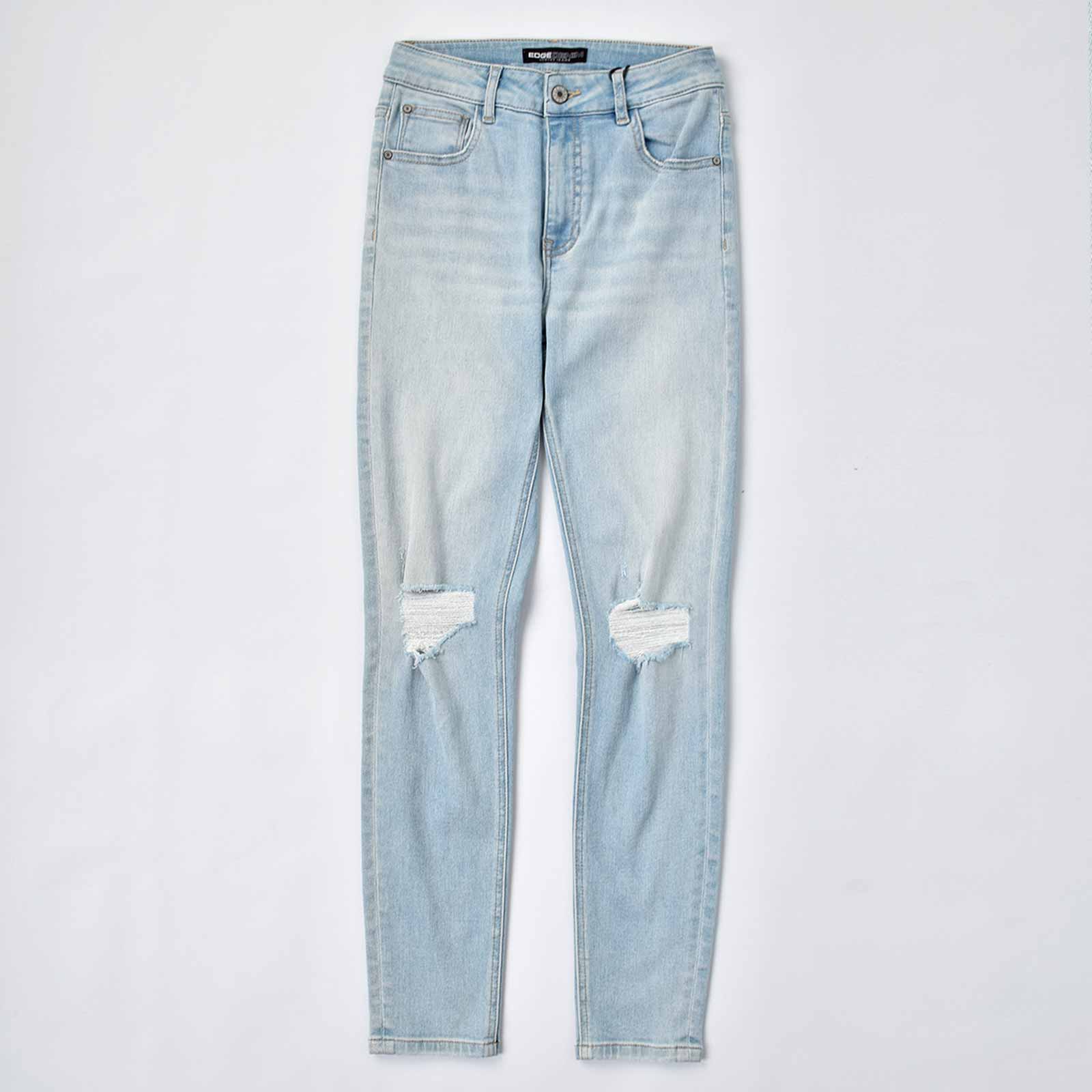 Custom Women's Light Blue Skinny Jeans With Washed