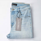 Custom Women's Light Blue Skinny Jeans With Washed