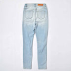 Custom Women's Light Blue Skinny Jeans With Washed
