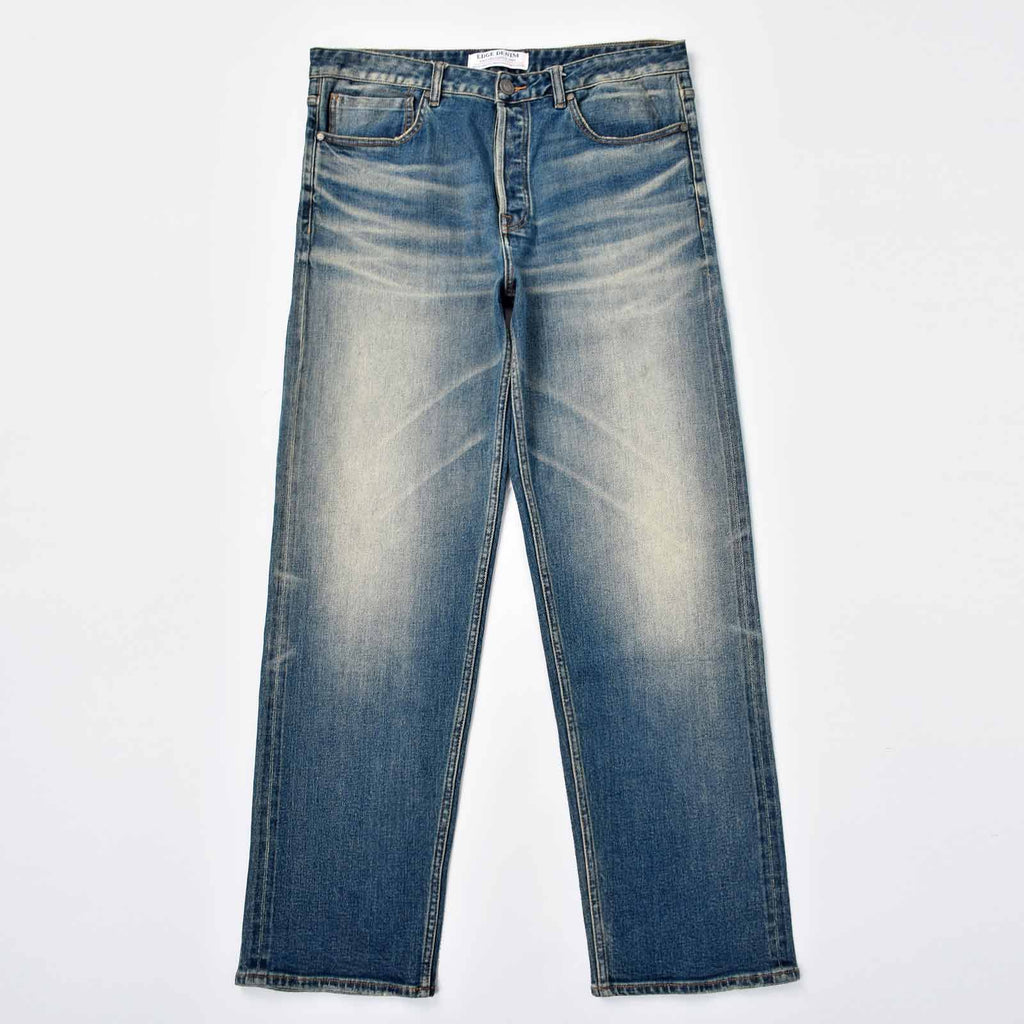 Custom Men's Baggy Blue Washed Jeans With Selvedge Denim