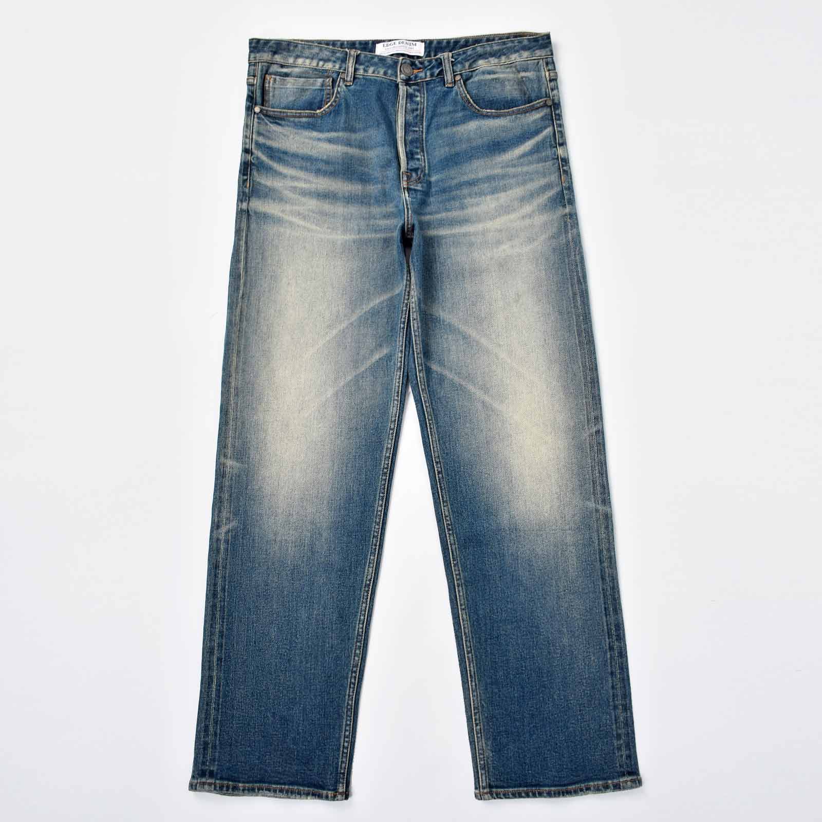 Custom Men's Baggy Blue Washed Jeans With Selvedge Denim