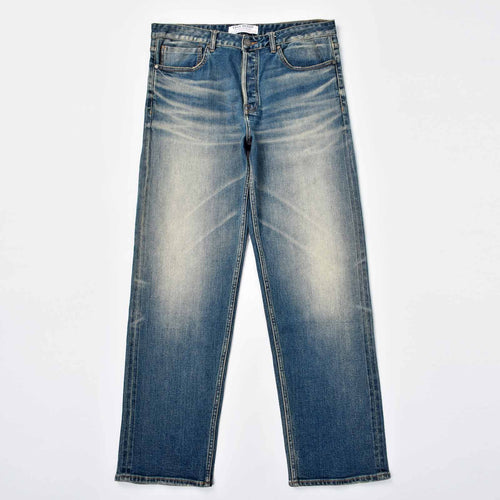 Custom Men's Baggy Blue Washed Jeans With Selvedge Denim