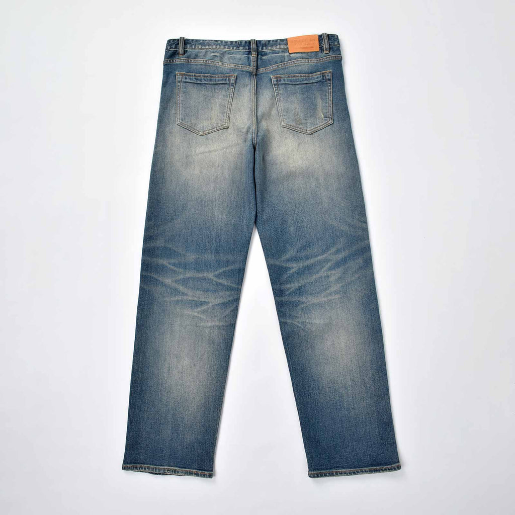 Custom Men's Baggy Blue Washed Jeans With Selvedge Denim