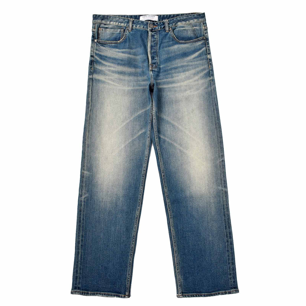 Custom Men's Baggy Blue Washed Jeans With Selvedge Denim