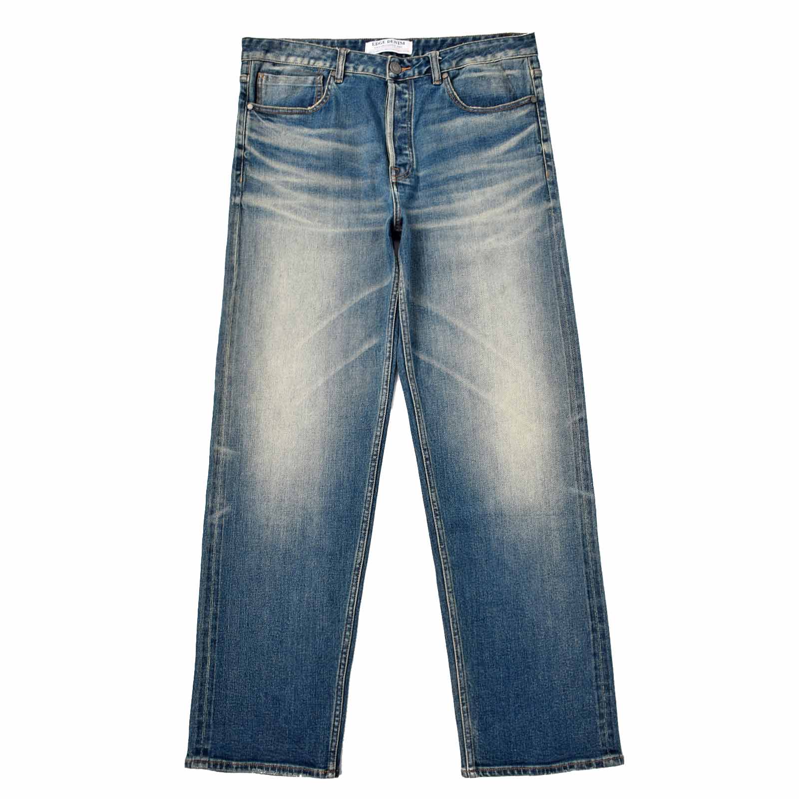 Custom Men's Baggy Blue Washed Jeans With Selvedge Denim