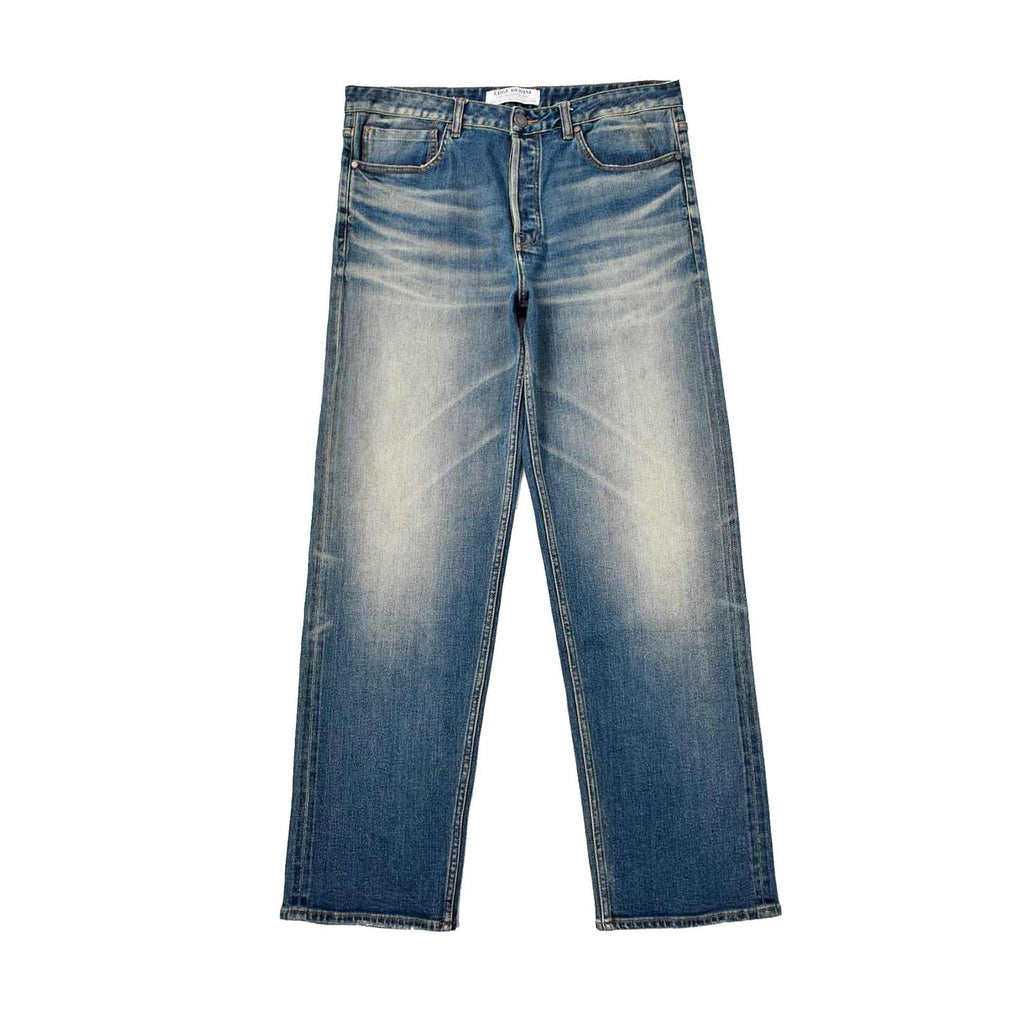Custom Men's Baggy Blue Washed Jeans With Selvedge Denim
