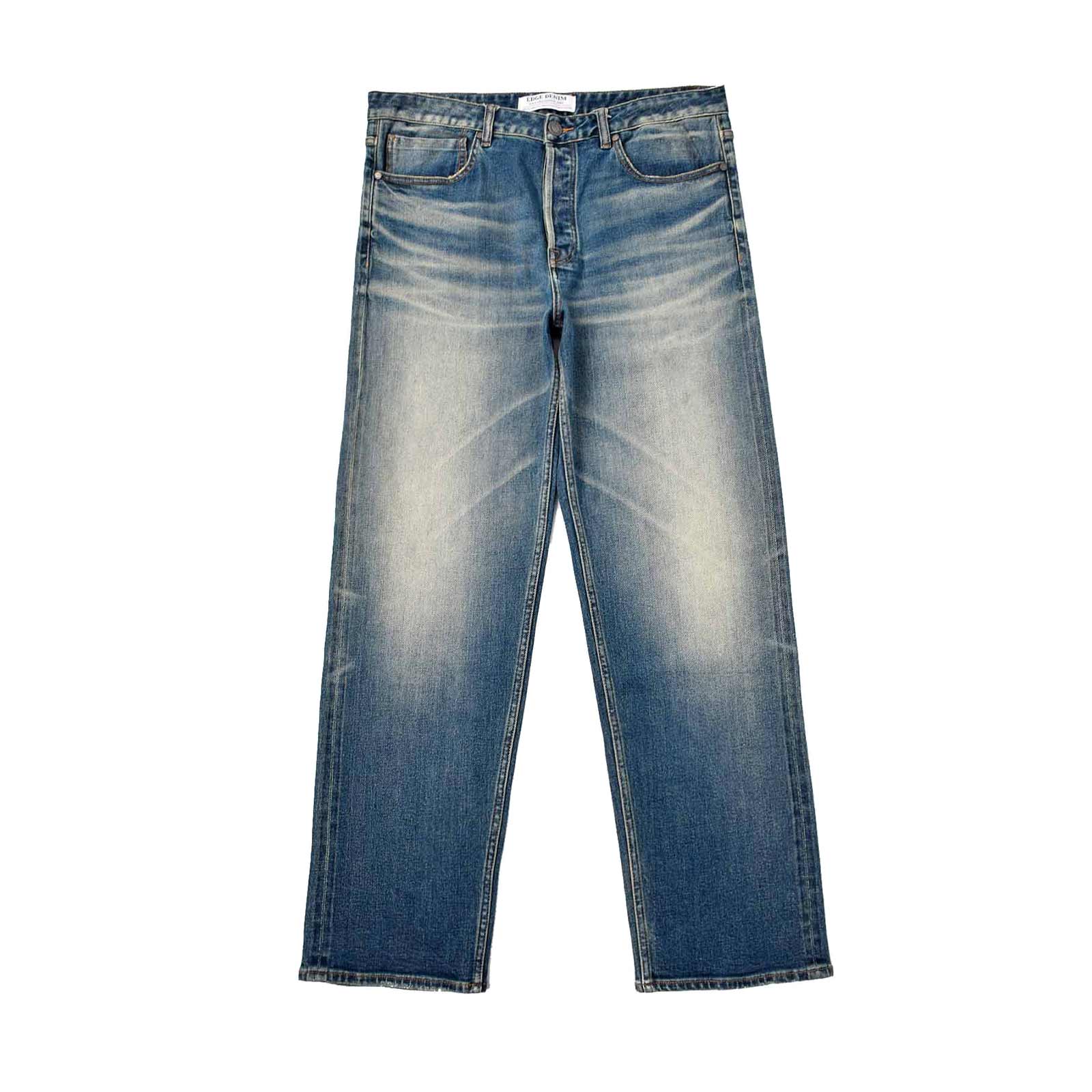 Custom Men's Baggy Blue Washed Jeans With Selvedge Denim
