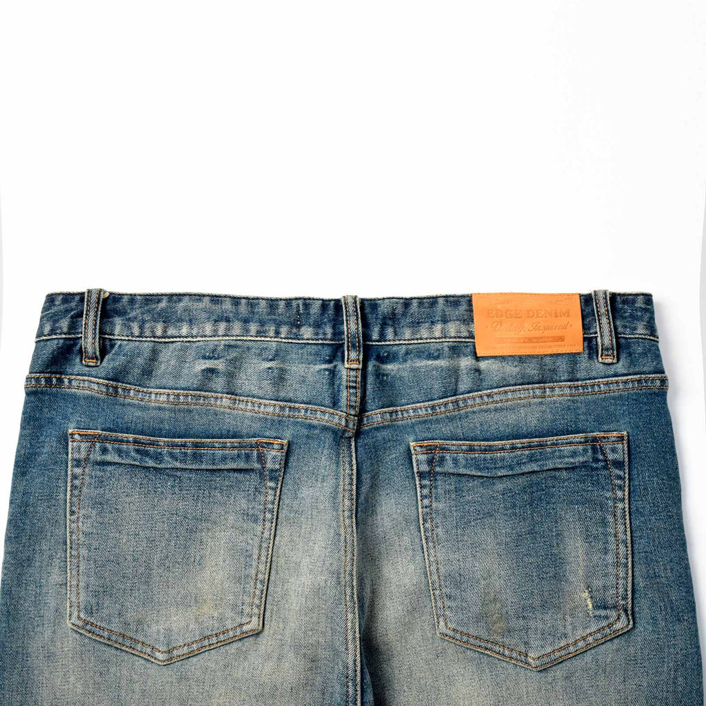 Custom Men's Baggy Blue Washed Jeans With Selvedge Denim