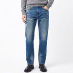 Custom Men's Blue Washed Skinny Jeans With Paint Splatters