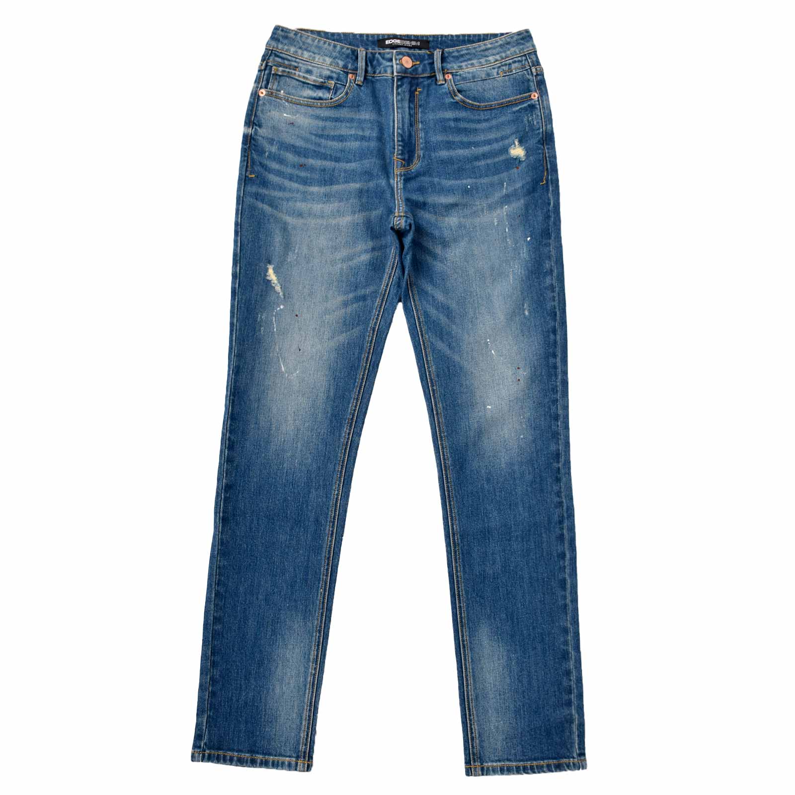 Custom Men's Blue Washed Skinny Jeans With Paint Splatters