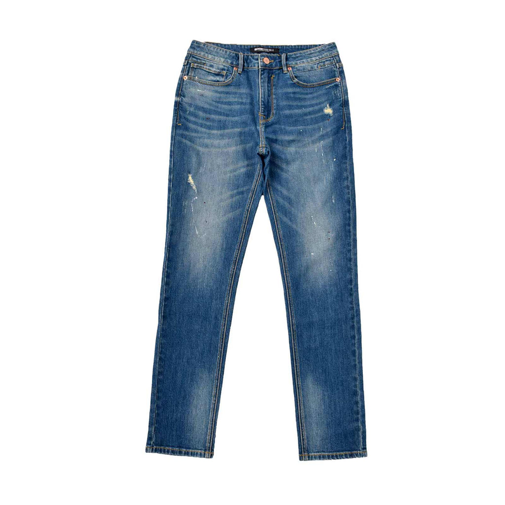 Custom Men's Blue Washed Skinny Jeans With Paint Splatters