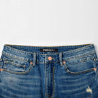 Custom Men's Blue Washed Skinny Jeans With Paint Splatters