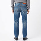 Custom Men's Blue Washed Skinny Jeans With Paint Splatters