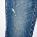 Custom Men's Blue Washed Skinny Jeans With Paint Splatters