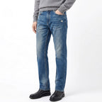 Custom Men's Blue Washed Skinny Jeans With Paint Splatters