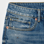 Custom Men's Blue Washed Skinny Jeans With Paint Splatters