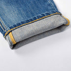 Custom Men's Blue Washed Skinny Jeans With Paint Splatters