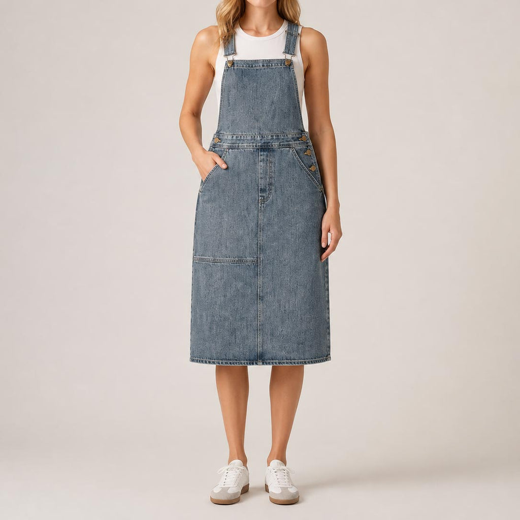 Custom Women Vintage Washed Denim Overalls Dress