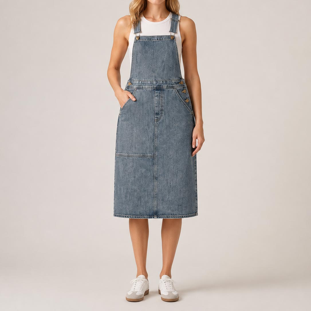 Custom Women Vintage Washed Denim Overalls Dress