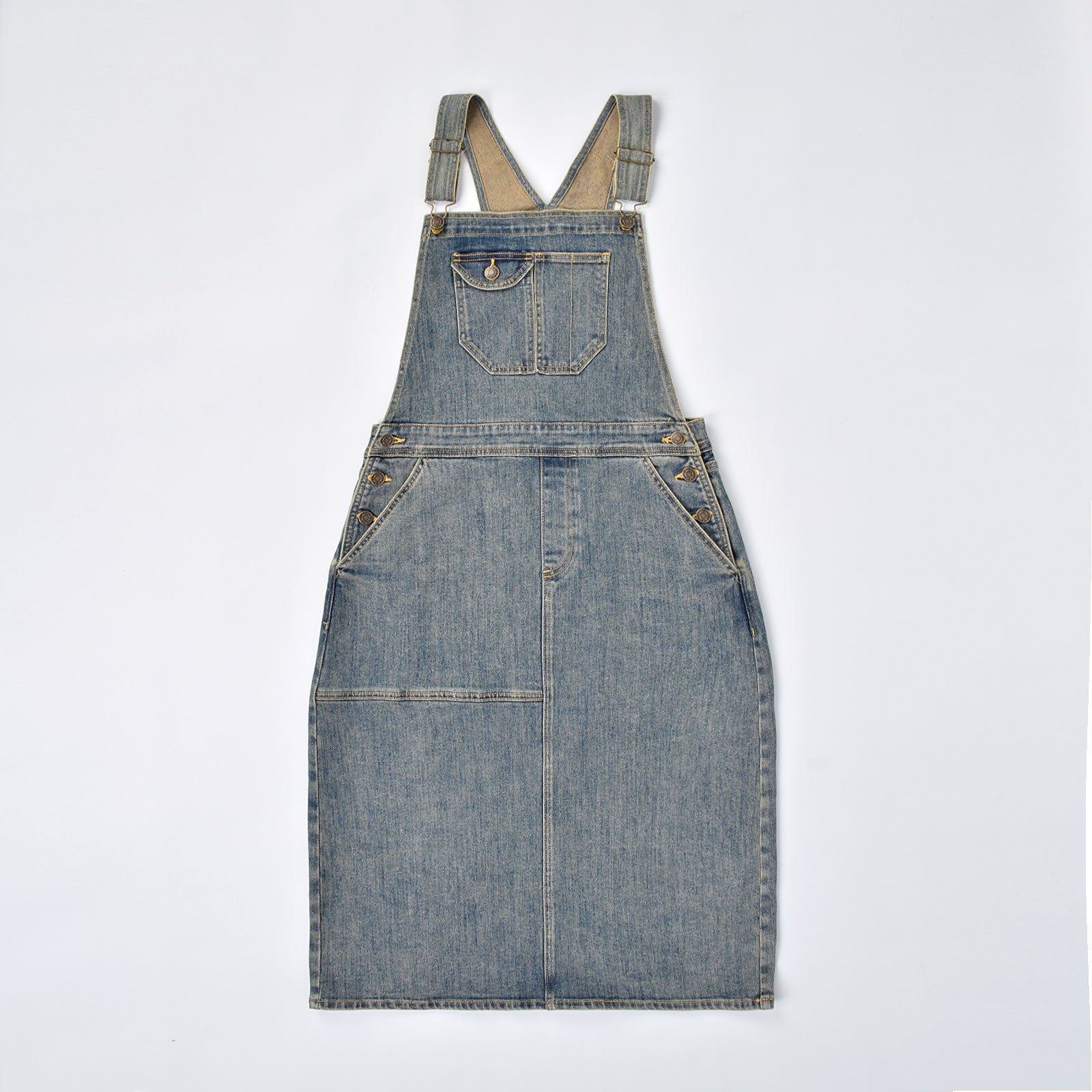 Custom Women Vintage Washed Denim Overalls Dress
