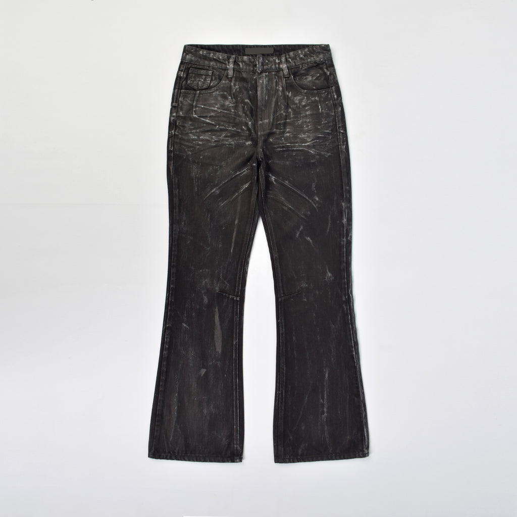 Custom Men's Black Waxed Coat Bootcut Jeans