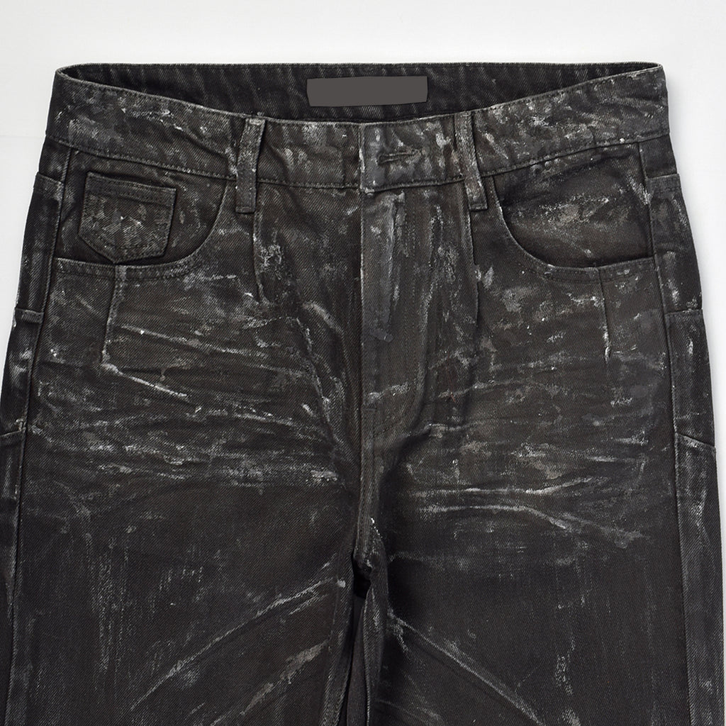 Custom Men's Black Waxed Coat Bootcut Jeans