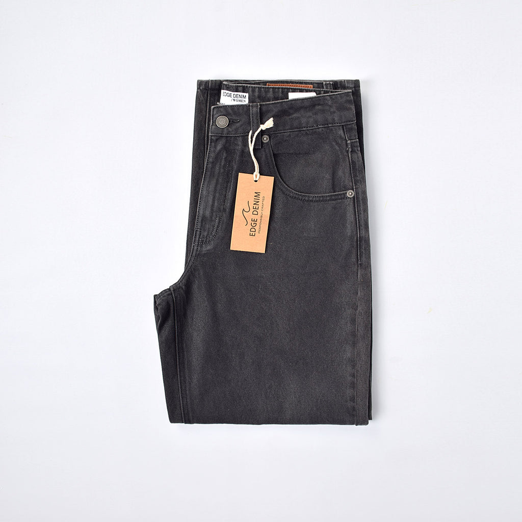 Custom Women's Waxed Coat Black Baggy Fit Jeans