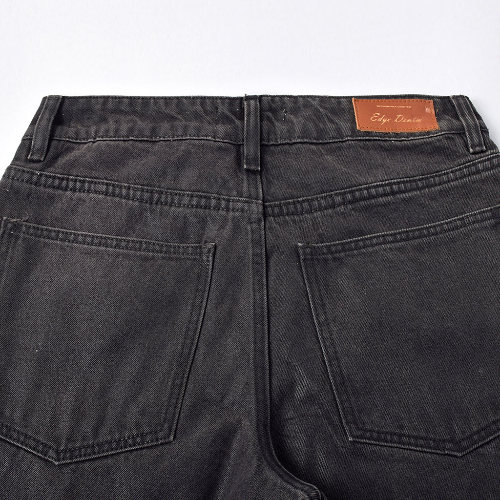 Custom Women's Waxed Coat Black Baggy Fit Jeans